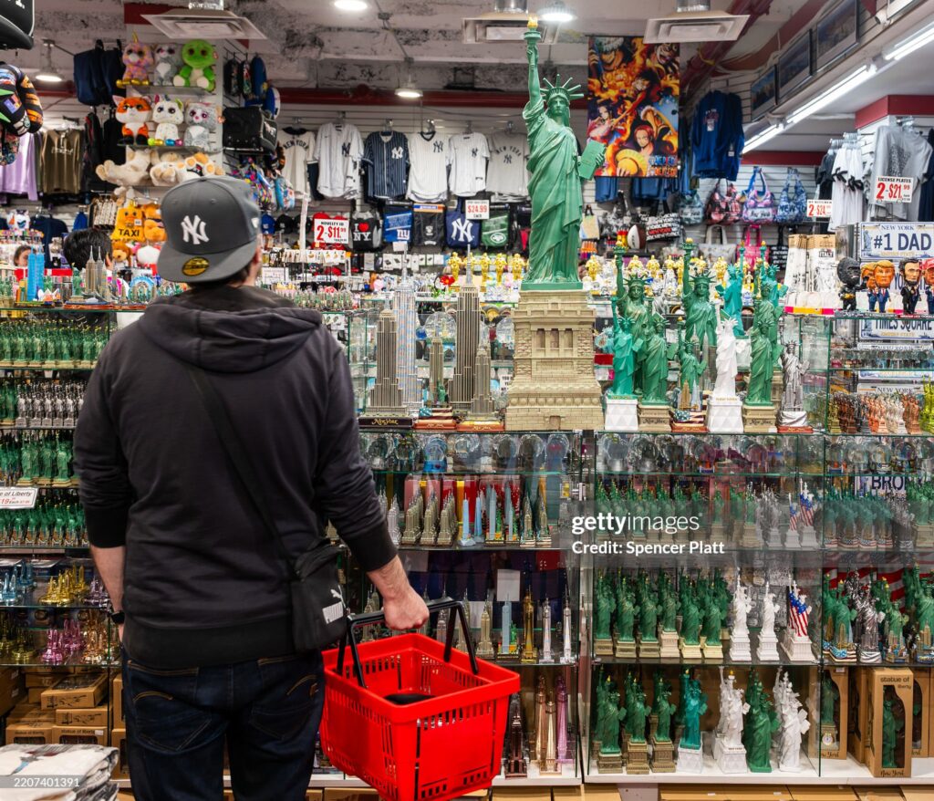 NEW YORK, NEW YORK - MARCH 28: Replicas of the Statue of Liberty are displayed for sale in a tourist shop in lower Manhattan on March 28, 2025, in New York City. A new report by the research firm Tourism Economics has found that inbound travel to the U.S. is now projected to decline by 5.5% this year instead of growing by nearly 9% as had previously been forecast. Many in the tourism and business industry cite changing global attitudes toward the U.S. following the 2024 reelection of Donald Trump as president of the United States. (Photo by Spencer Platt/Getty Images)