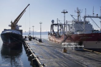Freighters Unload At Dock; Ushuaia, Magallanes And Antartica Chilena, Argentina (Photo by: Alvis Upitis/Design Pics Editorial/Universal Images Group via Getty Images)