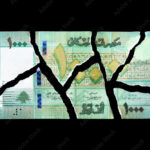 Ripped one thousand Lebanese pounds bill, currency of Lebanon